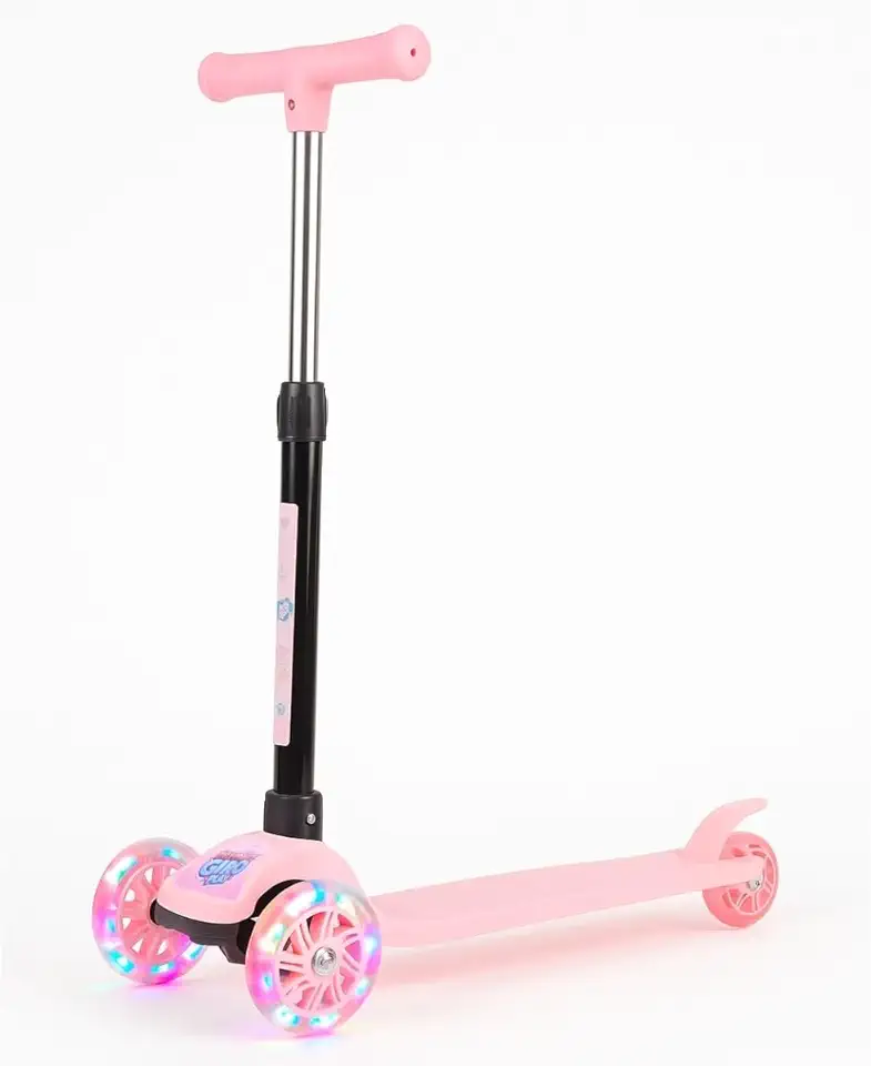 Patinete Dobrável Rosa Infantil 3 Rodas Com Led - Castela