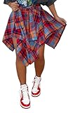 Women's Plaid Elastic High Waisted Skirt Tie Front Asymmetrical Midi Party Club Skirts Multicolor