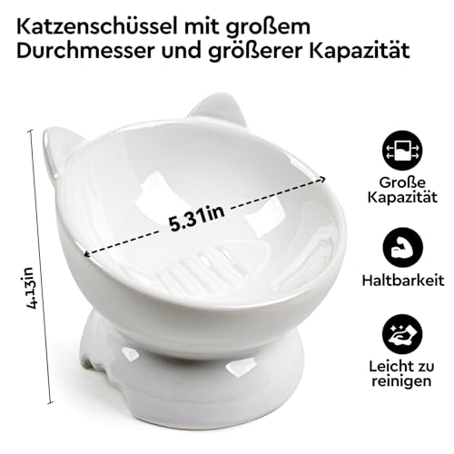 Futternapf Katze,2 Stück Katzennapf Aus Keramik Erhöhter Zervixschutz-Katzennapf Futternapf Katze Erhöht Fressnäpfe Katzen Doppel