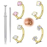 Longita Gold Horseshoe Nose Ring for Women Double Gem Horse Shoe Nose Ring Hoop 18g Surgical Steel Cartilage Helix Tragus Earring Hoops Labret Lip Piercing Jewelry Small Septum Rings 18 Gauge 4pcs