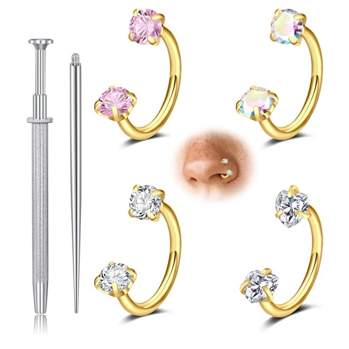 Longita Gold Horseshoe Nose Ring for Women Double Gem Horse Shoe Nose Ring Hoop 18g Surgical Steel Cartilage Helix Tragus Earring Hoops Labret Lip Piercing Jewelry Small Septum Rings 18 gauge 4pcs by Longita - Used condition - US$8.26