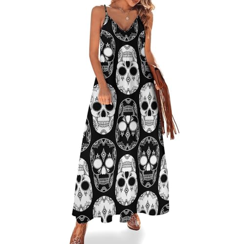 Robe longue été pour femme coupe maxi imprimé crâne vêtement de plage fluide
