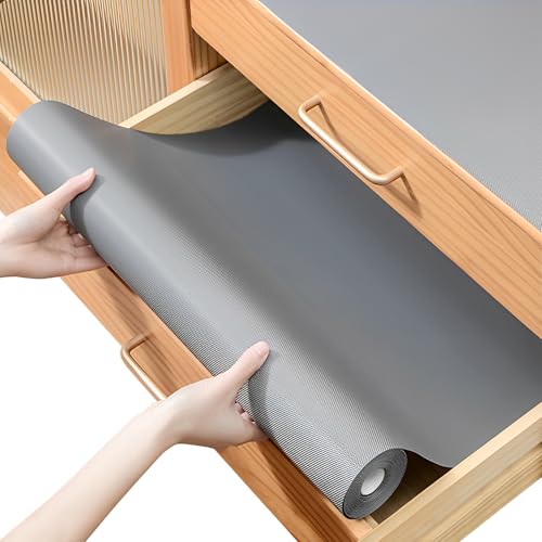 FDOUIGE Tappetino per cassetti, 48 x 500 cm, antiscivolo, per cassetti, impermeabile e non adesivo, per mobili da cucina, frigorifero e scaffali (grigio)