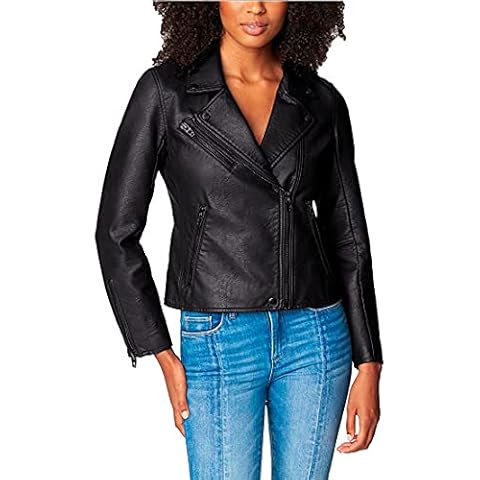 [BLANKNYC] Chaqueta de moto de cuero vegano semi ajustada para mujer en negro Cover