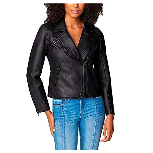 [BLANKNYC] womens Luxury Clothing Semi Fitted Vegan Leather Motorcycle Jacket, Onyx, Large US