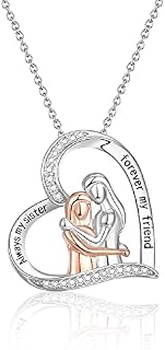 Sister Necklace, 925 Sterling Silver Heart Cubic Zirconia Necklaces Jewellery Birthday Gifts for Women Girls, Engraved Always My Sister Forever My Friend