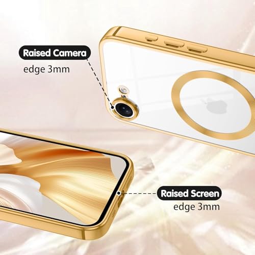 Image of VONZEE Electroplating Transparent Clear Logo Back Cover TPU Compatible with iPhone 17e / iPhone 16e Case, Compatible with Magsafe, Full Body &Camera Protection for Each Lens for Men & Women (Gold)