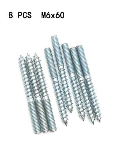 Image of Hanger Bolt M6x60 Silvery Double Headed Bolt Self-Tapping Screw for Furniture 8Pcs