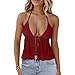 Women Y2k Front Tie Crop Tops Halter Neck Flowy Plisse Summer Going Out Top Sexy Split Sleeveless Cami Shirt (US, Alpha, X-Large, Regular, Regular, Red)