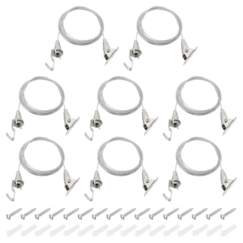 Image of PATIKIL 8 Pcs Adjustable Picture Hanging Wire Kit,2m /6.6ft Fit for 1.5mm Wire Heavy Duty PVC Coated Stainless Steel Wire Rope Hanger Hardware with 180 Degree Rotary Hook for Hanging Mirror