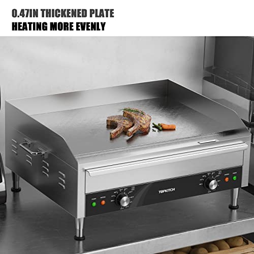 Topkitch Commercial Electric Griddle, 24" 3500W 240V Electric Countertop Griddle Heavy Duty Flat Top Grill Restaurant Electric Griddle Grill, Adjustable Temperature Control 122°F-572°F, 6-15P Plug #TOP1