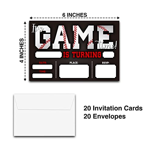 Image of DETIHO 4 inch x 6 inch Baseball Theme Birthday Party Invitation Cards With Envelopes - It's Game Time - Sports Theme Party Invitation - 20 Sets - E06