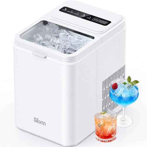 Image of Silonn Ice Maker Countertop, 8 Ice Cubes in 6 Mins, 26.5 lbs /24H, 2 Bullet Ice Sizes, Self-Cleaning Bullet Ice Maker, Portable Ice Machine for Kitchen, Party, Office, and RV Camping