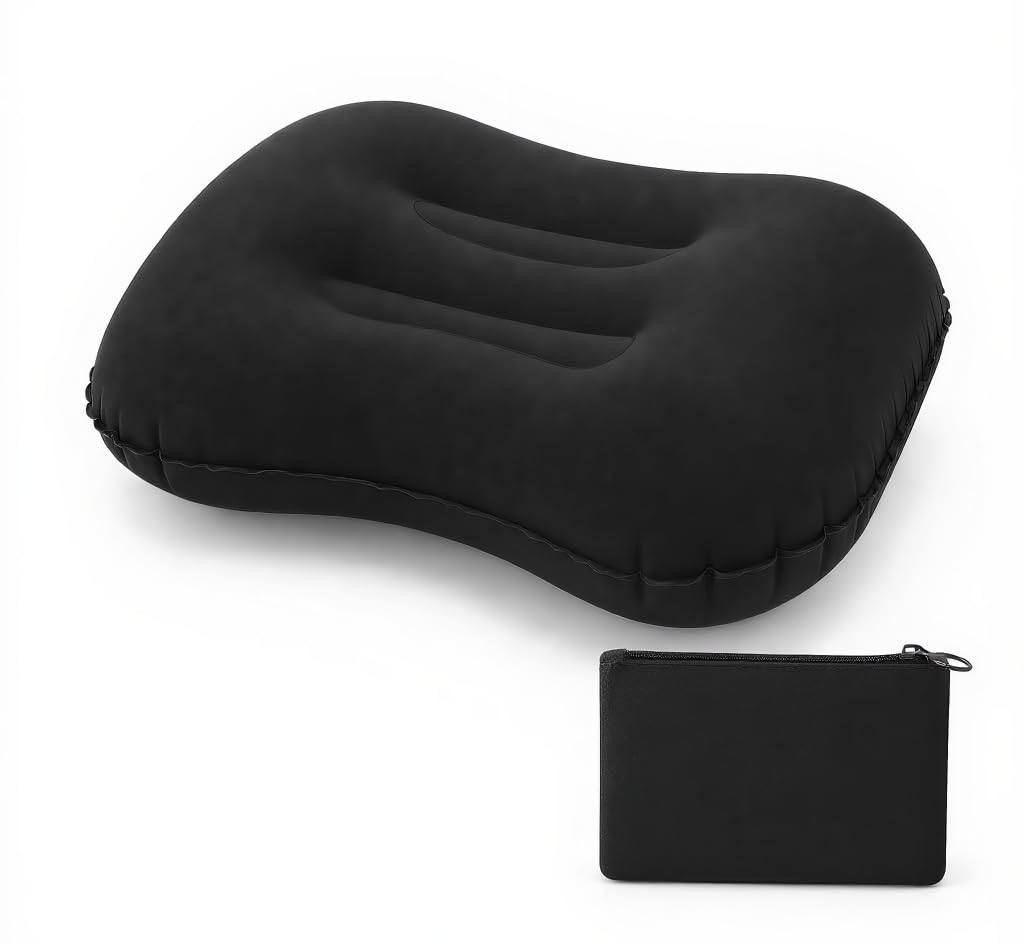 Boyfield Camping Pillow Inflatable Pillow for Travel & Backpacking, Ultralight Blow Up Pillow with Ergonomic Neck Support, Compact Travel Pillow for Beach & Hiking (Black)