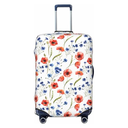 Travel Luggage Cover Watercolor Poppy Pattern Suitcase Protector Washable Elastic Anti-scratch Suitcase cover Fits 25-28 Inch Luggage (L)