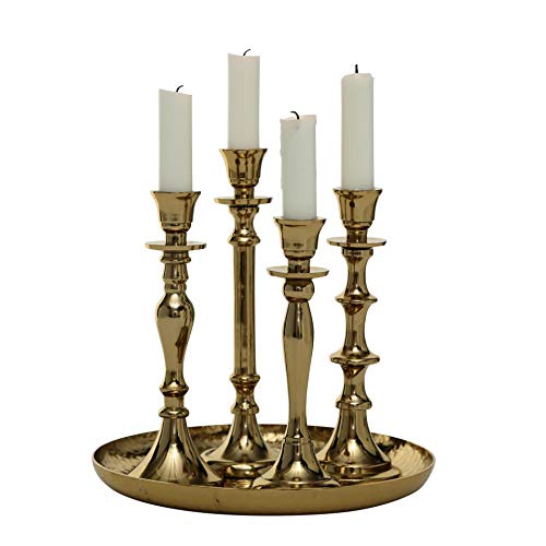 CasaJame Portavelas Design Candelabro con 4 Brazos con Placa a Juego Separadas Estilo Barroco Shabby Chic Altura 23 cm