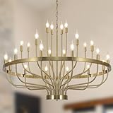 Shandaglo Gold Chandelier 24 Light Large Chandelier for High Ceilings, Farmhouse Wagon Wheel 39in 3-Tier for Dining Room, Hallway, Living Room, Foyer