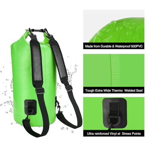 Image of Piscifun Waterproof Dry Bag Backpack 10L Floating Dry Backpack with Waterproof Phone Case for Water Sports - Fishing Boating Kayaking Surfing Rafting Camping Gifts for Men and Women Light Green