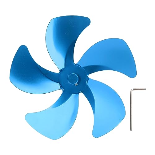 ANKROYU Ventilador de la estufa Reemplazo de la aleación de aluminio Ventilador de chimenea 5 Mejora de la circulación de aire caliente para ventiladores de chimenea La instalación fácil (Azul)