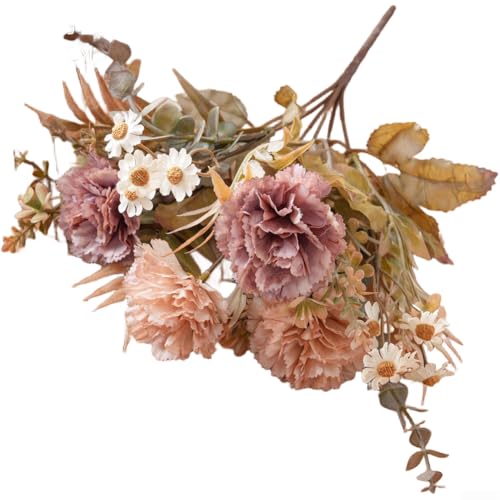 Ramo de flores artificiales de seda para decoración del hogar de boda, fotografía, telas realistas, flores de tela con follaje, 31 cm de altura (rosa)