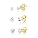DTPsilver - 3 PAIRES de MINI et Petits Clous/Puces d'oreilles en Argent Fin 925 Plaqué Or Jaune et Oxyde de Zirconium Ronds - Diamètre: 2, 3, 4 mm - Blanc/Clair CZ