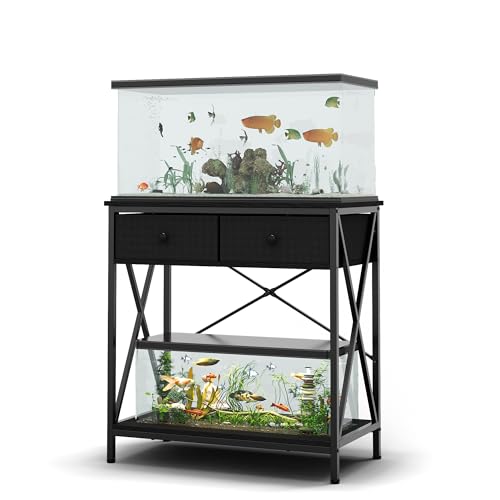 Aquarium Stand 20-29 Gallon, Metal Gallon Fish Tank Stands with Accessories Storage, Turtle/Reptile Terrariums Table,Breeder Tank Stand,Easy to Assemble(Tank not Included) (Black, 29 Gallon)