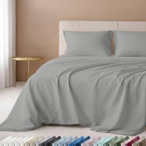 Image of California Design Den Deep Pocket King Sheets Set - Luxury 600 Thread Count 100% Cotton Sateen, King Size Sheet Set with All Around Elastic for a Snug Fit, Durable Bedding - Light Grey