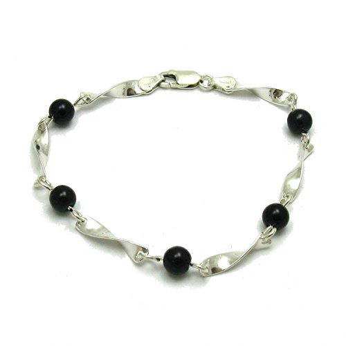 Bracelet en argent massif 925 avec onyx noir 6mm pour homme et femme