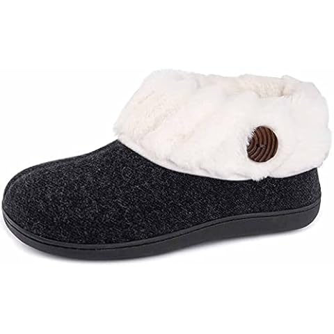 Wishcotton Women's Comfy Fuzzy Felt Memory Foam Slippers, Ladies' Closed Back House Shoes with Nonslip Rubber Sole, Black, 7 UK Cover