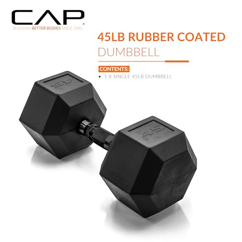 Image of CAP Rubber Coated Dumbbell Weights, Free Weights for Home Gym Strength Training, Anti-Roll Hex Dumbbells with Black, Chrome & Comfort Grip Handles, Singles