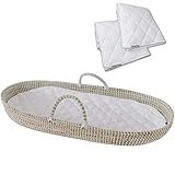 Baby Changing Basket Handmade Seagrass Basket - with 2 Fairtrade Soft Organic Cotton Waterproof Pads | Eco Friendly Changing Pad
