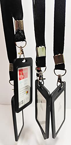 Image of Abha International Plastic ID Card Holder with Premium Lanyard for Office /School (Vertical) (Black, Pack of 10pcs.)