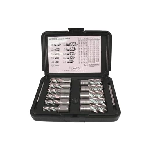 Jancy Slugger High Speed Steel Annular Cutter Set (11 piece), Uncoated (Bright) Finish, 3/4" Annular Shank, 1" Depth, 7/16" - 1-1/16" Sizes