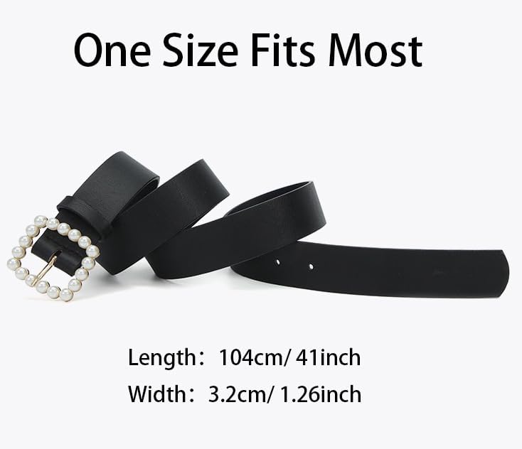 Women's Elegant Pearl Buckle Leather Belts for Jeans, Dresses, Pants