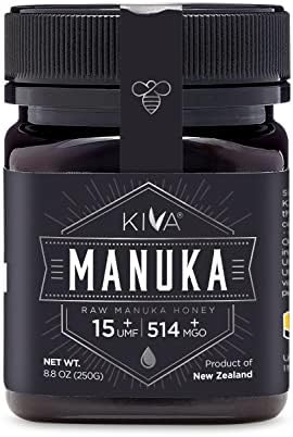 Kiva Raw Manuka Honey, Certified UMF 15+ | MGO 514+ | 100% Pure Genuine New Zealand (8.8oz/250g Bottle) | Non-GMO | No Antibiotics | Traceable | UMF & MGO Certified