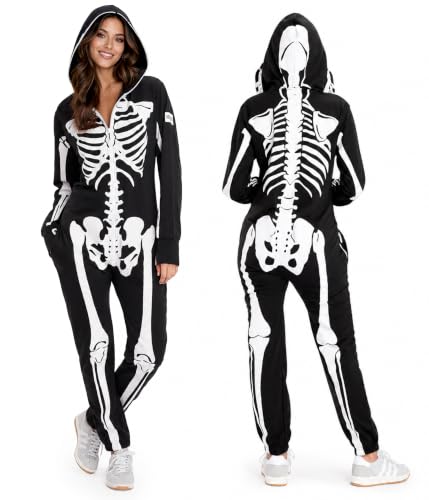 Tipsy Elves Skeleton Halloween Jumpsuit Costume for Women - White