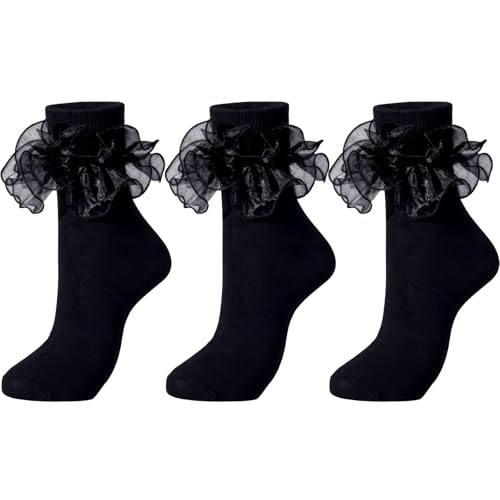 Image of Dicry Socks for Women, Big Ruffle Socks with Turn Cuff and Double Lace