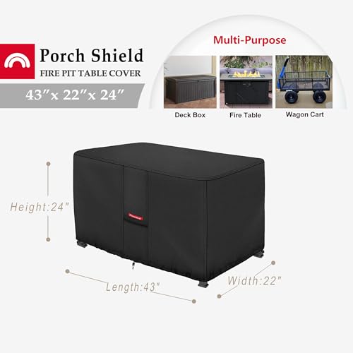 Porch Shield Patio Fire Pit Cover - Waterproof 600D Outdoor Rectangular Fire Table Cover Deck Box Protector - 43 x 22 inch, Black by Porch Shield - Image 2