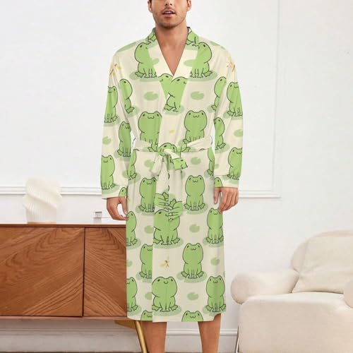 Cute Frog Pattern Pajama Bathrobe SleepwearKnee Funny Shawl Gift for Men2