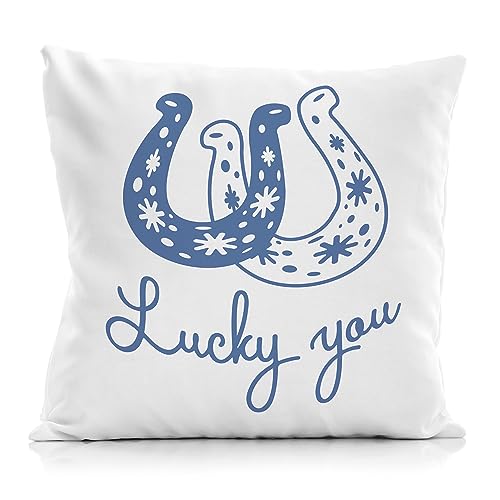Qvapt Trendy Western Lucky You Throw Pillow Cover 18x18 Inch,Horseshoe Cowgirl Decorative Pillow Cover,Wild West Cushion Pillowcase for Teens Girls Room Decor