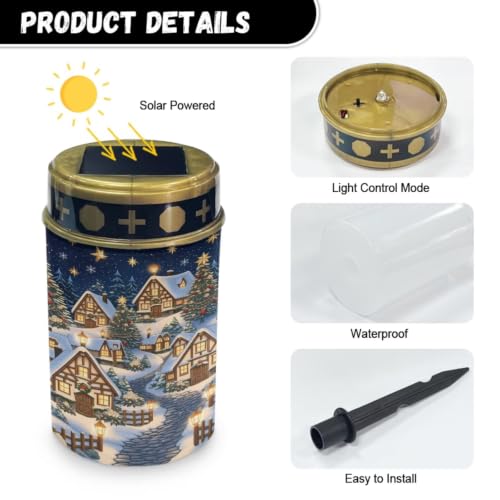 Image of Christmas Village Solar Memorial Lights for Graves | Waterproof led flameless candle, outdoor grave lights, solar powered, landscape light for Christmas cemetery decor