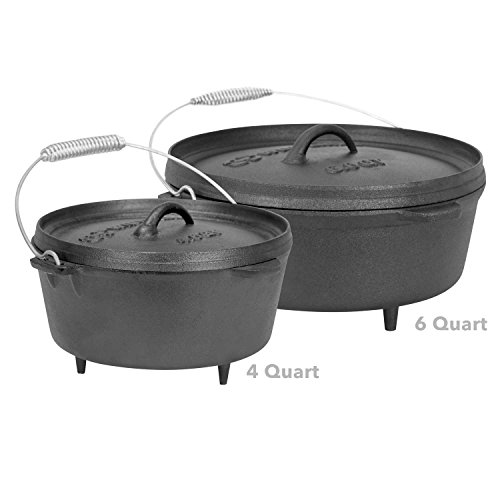 Winterial Cast Iron Camping Dutch Oven Cookware, Durable Cooking Set, Black