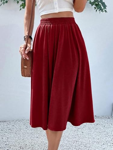 EARKOHA 2025 Skirts for Women Solid Color Casual A-Line Skirt Burgundy XL3