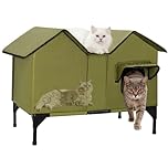 Outdoor Cat House, Extra Large Waterproof Cat Kennel with Elevated Base, Insulated Pet House for Indoor Outdoor Cats and Small Dogs, Feral Cat Shelter for Multiple Cats,Green