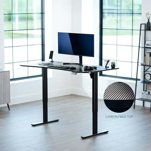 Image of VIVO Black Carbon Fiber 63 x 32 in Standing Desk, DESK-KIT-1B1R | Electric, Holds 220 lbs, Sit Stand Up, Height Adjustable, Home Office, Memory Presets, 1B Series, Black Frame