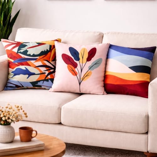 Kit 3 Capas de Almofada Floral Suede Ziper Invisível (Ondas + Flo...