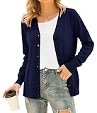 Anelune Women's Cardigans Button Down V Neck Casual Sweater Open Front Cardigan Sweaters Navy Blue