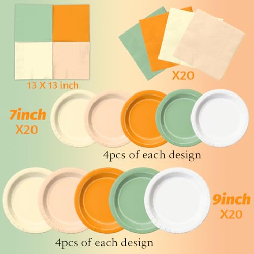 Image of CMUSKO A Little Cutie is On The Way Baby Shower Decoration - 60Pcs Sage Green Orange Theme Plates & Napkins Kit Little Cutie Party Supplies