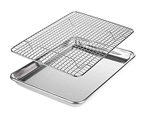 Oven Baking Sheet Pan and Stainless Steel Cooling Rack by KitchaPro - Aluminum