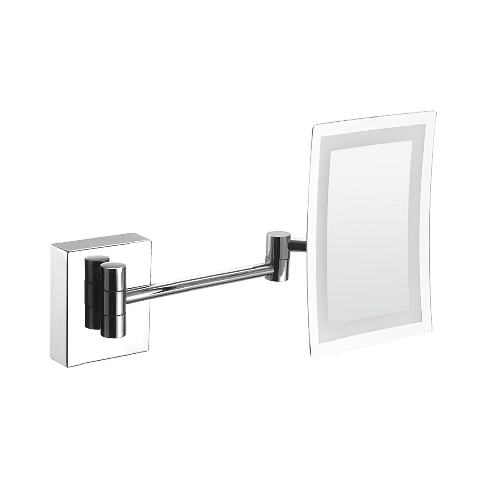 Miroir de Courtoisie Carré Extensible Mural, Pliant Miroirs de Maquillage avec Bras Extensible, Miroir de Rasage de Salle de Bain avec LED et Grossissement 3x (Rectangular Bottom Silver Plug)